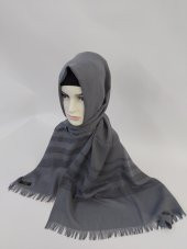 Desenli Keten Şal Koyu Gri B047-148 - 4