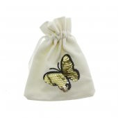 10 Adet 10x12cm Pullu Kelebek İşlemeli Keten Kese - 1