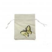 10 Adet 10x12cm Pullu Kelebek İşlemeli Keten Kese - 2