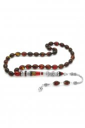 Nakkaş Gümüş İmameli Bal Kırmızı Ateş Kehribar Tesbih FH10722 - 1