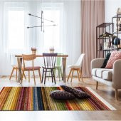 Baskılı Kilim Tüylü Halı Görünümlü Enine Şeritli Çok Renkli - 3
