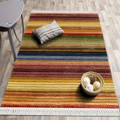 Baskılı Kilim Tüylü Halı Görünümlü Enine Şeritli Çok Renkli - 4