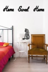 Home Sweet Home + Kedi Duvar Süsü Dekoratif Ahşap Duvar Tablosu - 1