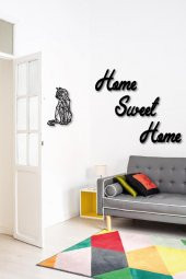 Home Sweet Home + Kedi Duvar Süsü Dekoratif Ahşap Duvar Tablosu - 2