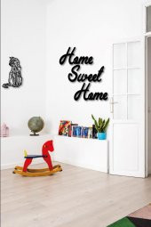 Home Sweet Home + Kedi Duvar Süsü Dekoratif Ahşap Duvar Tablosu - 5
