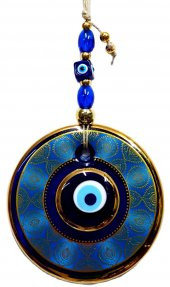 Altın Yaldızlı Nazar Boncuğu İşlemeli El Yapımı Duvar Süsü, Hediyelik Nazarlık thumbnail 1