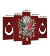 Osmanlı Tugrası 5 Parça Kanvas Tablo 135X85 Cm - 4