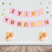 Pembe Üzeri Gold İyiki Doğdun Yazısı - 1