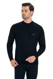 Çizgi Triko Erkek Triko Kazak Yarım Balıkçı Yaka Kol Detaylı Düz Renk - 1