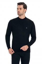 Çizgi Triko Erkek Triko Kazak Yarım Balıkçı Yaka Kol Detaylı Düz Renk - 2