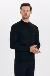 Çizgi Triko Erkek Triko Kazak Yarım Balıkçı Yaka Kol Detaylı Düz Renk - 3