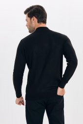 Çizgi Triko Erkek Triko Kazak Yarım Balıkçı Yaka Kol Detaylı Düz Renk - 4