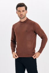 Çizgi Triko Erkek Triko Kazak Yarım Balıkçı Yaka Kol Detaylı Düz Renk - 6