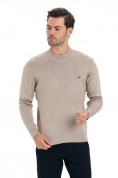 Çizgi Triko Erkek Triko Kazak Yarım Balıkçı Yaka Kol Detaylı Düz Renk - 8