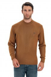 Çizgi Triko Erkek Triko Kazak Yarım Balıkçı Yaka Kol Detaylı Düz Renk - 11