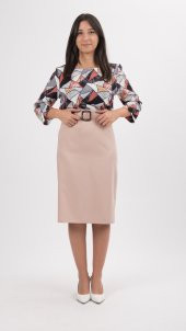 BÜYÜK BEDEN KADIN KALEM ETEK,70 CM BOYUNDA,SORALLİNE,747,PUDRA - 1