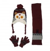 BORDO AYICIK 3-7 YAŞ ÇOCUK ÖRME ATKI ELDİVEN BERE SETİ - 1