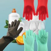 Silikon Bulaşık Yıkama Mutfak Banyo Sihirli Temizlik Eldiveni 1Çift Yeşil Renk - 1