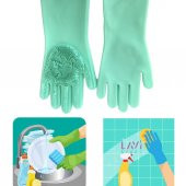 Silikon Bulaşık Yıkama Mutfak Banyo Sihirli Temizlik Eldiveni 1Çift Yeşil Renk - 3