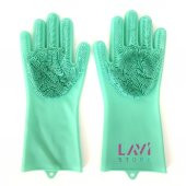 Silikon Bulaşık Yıkama Mutfak Banyo Sihirli Temizlik Eldiveni 1Çift Yeşil Renk - 6
