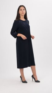 BAYAN ABİYE ELBİSE,LAZER TAŞ İŞLEMELİ,TRUVAKAR KOL,SORALLİNE,1115 LACİVERT - 1