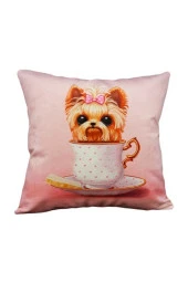 Pembe Köpek Figürlü Kırlent Kılıfı  43X43cm - 1