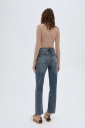 HerTon Önü fermuarlı , Metal düğmeli, Arka 2 cepli,  Kirletilmiş soluk efektli, Normal bel Casual jean, Klasik paçalı, Pamuk kumaş 0965-622 - 5