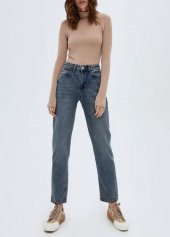 HerTon Önü fermuarlı , Metal düğmeli, Arka 2 cepli,  Kirletilmiş soluk efektli, Normal bel Casual jean, Klasik paçalı, Pamuk kumaş 0965-622 - 8