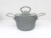 OMS Granit 16x8,5 cm Mini Tencere Cam Kapaklı 3111GRİ - 1