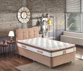 Niron Queen 120x200 Bir Buçuk Kişilik Pedli Yatak Seti Sütlü Kahve Kumaş Baza Başlık ve Yatak Takımı - 1