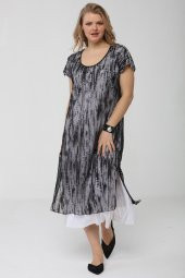 Günay Kadın Elbise Lm24220 İlkbahar Yaz O Yaka Taş Detay Tül-SIYAH - 1