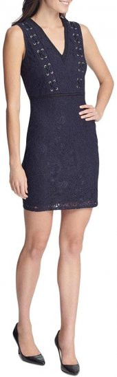 Bayan Lacivert Kolsuz V Yaka Kısa - 1