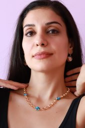 Ld  Mavi Boncuklu Zincir Kolye Kolye - 1