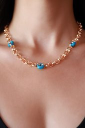 Ld  Mavi Boncuklu Zincir Kolye Kolye - 2