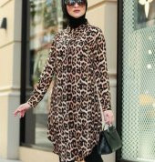 Tesettür Leopar Tunik Gömlek thumbnail 5