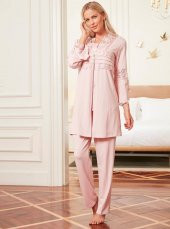 BONE CLUB 4800 PUDRA HAMİLE LOHUSA 3 LÜ PİJAMA SABAHLIK TK - 1