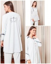 BONE CLUB 4806 KADİFE 3LÜ HAMİLE LOHUSA PİJAMA SABAHLIK - 1