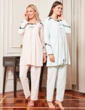 Bone Club 4806 Somon  Kadife 3Lü Hamile Lohusa Pijama Sabahlık - 3