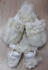 Lohusa Terlik Taç Anne Bebek Takımı İncili Tüylü Taç Ecru - 3