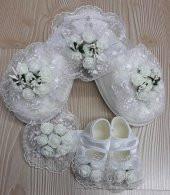 Lohusa Terlik Taç Anne Bebek Takımı Çiçek Taç Ecru - 3