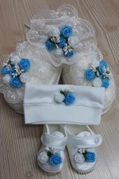 Lohusa Terlik Taç Anne Bebek Takımı Çiçek Taç Mavi - 3