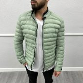 Erkek Dar Kesim Hakim Yaka Fermuarlı Şişme Mont- Haki - 2