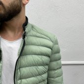 Erkek Dar Kesim Hakim Yaka Fermuarlı Şişme Mont- Haki - 4