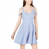 Blue Junior Düğmeli Ön Çizgili Fit & Flare Elbise - 1