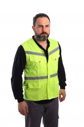 ESER - V Yaka Fosforlu Harman Kumaş Yelek - Sarı - 1