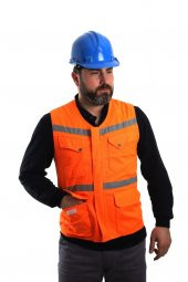 ESER - V Yaka Fosforlu Harman Kumaş Yelek - Turuncu - 1