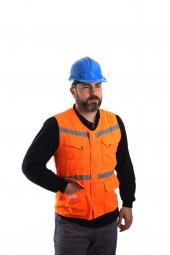 ESER - V Yaka Fosforlu Harman Kumaş Yelek - Turuncu - 2