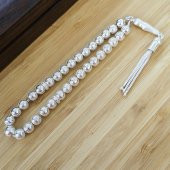 925 Ayar Gümüş Küre Kesim Nokta İşlemeli Tesbih thumbnail 3