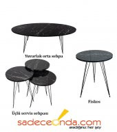 Orta- Fiskos- Zigon Sehpa Set Siyah Mermer Desenli - 1