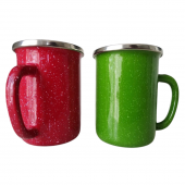 Emaye Kupa Bardak Yeşil - Kırmızı 470CL. Büyük Boy 2 li Kupa 16OZ. - 1